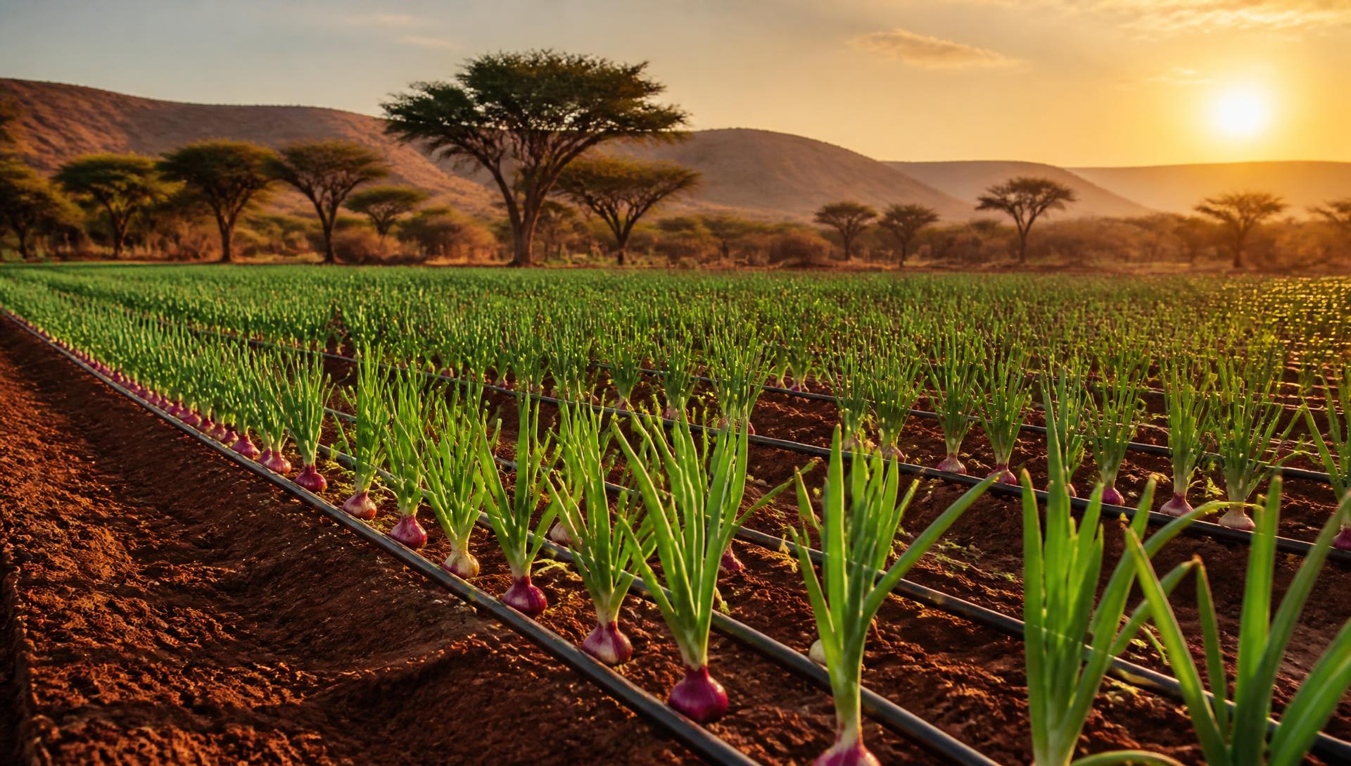 Irrigated onion and vegetable fields at Waingo Farm in Kenya